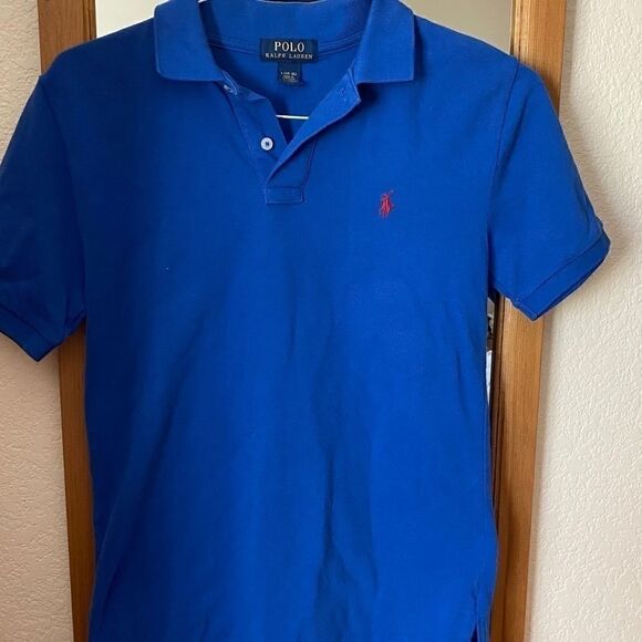 Polo Shirt/ Royal Blue with Red Logo - Picture 1 of 4